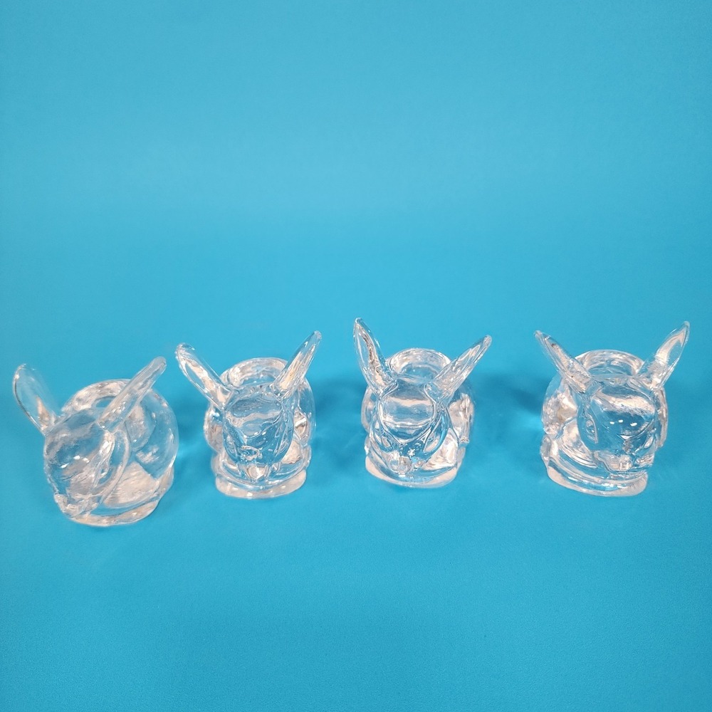 Vintage Clearβ Glass Bunny Rabbit Taper Candle Holders Set of 4 Easter